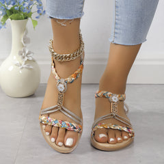 Round Toe Woven Outdoor Flat Sandals