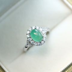 Ice-like Silver Plated Inlaid Emerald Green Chalcedony Ring