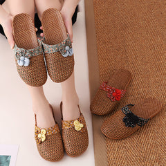 Summer Bamboo Mat Women's Linen Slippers Home Wooden Floor