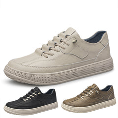 Men's Round Head Cowhide Surface Breathable Casual Skateboard Shoes