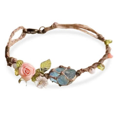 Rose Aquamarine Hand-woven Rough Stone Bracelet