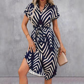 Elegant Vacation Style Springsummer Irregular Striped Midi Dress