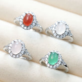 Ice-like Silver Plated Inlaid Emerald Green Chalcedony Ring