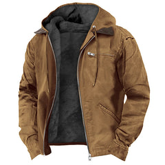Solid Color Hooded Casual Men's Fleece Zipper Pocket Jacket Coat