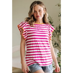 European And American Simple Casual Striped Short-sleeved Top