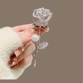 Metal Full Diamond Pearl Rose Brooch High-end And Cute