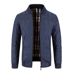 Men's Fleece-lined Thickened Diamond Plaid Jacket Cotton-padded Coat