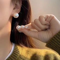 925 Silver Stud Earrings Female Large Pearl Earrings