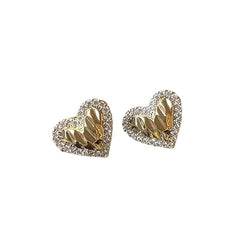 Fashion Pleated Heart-shaped Zircon Silver Pin Earrings Geometric Advanced