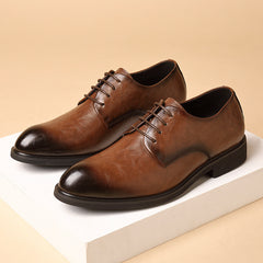 Hong Kong Style Retro Scratch Pattern Formal Business Leather Shoes