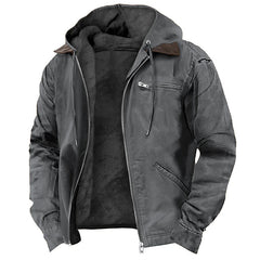 Solid Color Hooded Casual Men's Fleece Zipper Pocket Jacket Coat