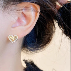 Fashion Pleated Heart-shaped Zircon Silver Pin Earrings Geometric Advanced