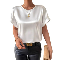 Elegant Solid Color Round Neck Short Sleeves Top T-shirt