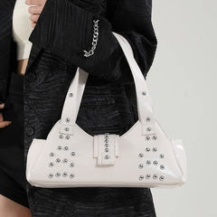 Personality Street Punk Oil Wax Leather Armpit Rivet Bag