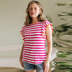 European And American Simple Casual Striped Short-sleeved Top