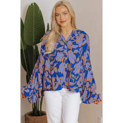 Fashion Floral Print Batwing Sleeve Shirt Women