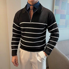 Design Half Zipper Striped Sweater For Men