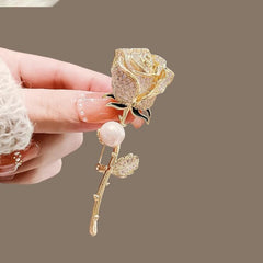 Metal Full Diamond Pearl Rose Brooch High-end And Cute