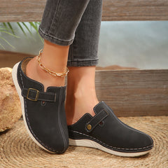 Women's Wedge Rivet Metal Buckle Closed-toe Slippers