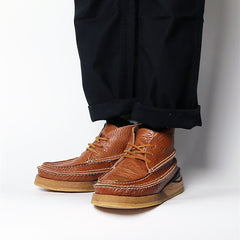 Men's Cowhide Vintage Handmade Stitching Square Head Workwear Leather Shoes