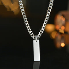 Stainless Steel Long Strip Military Laser Lettering Necklace