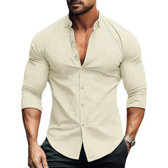 European And American Men's Solid Color Long-sleeved Shirt