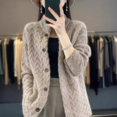 Women's Knitted Cardigan Thickened Twist