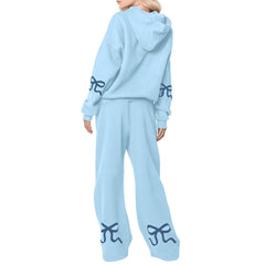 Outdoor Sports Loose Bowknot Printed Women's Casual Sweatshirt Sweatpants Suit