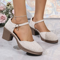 Fashion Round Head Chunky Heel Plus Size Buckle Sandals For Women