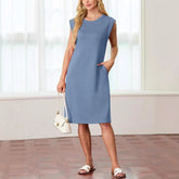 Women's Fashion Round Neck Sleeveless Split Pocket Dress
