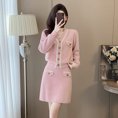 Cardigan Long Sleeve Knitted Two-piece Suit Skirt