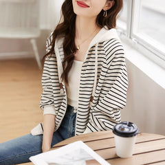 Simple Striped Commuter Hoodie Coat
