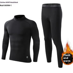 Turtleneck Velvet Padded Warm Tights Men's Winter Running Fitness Cold-proof Base Clothing