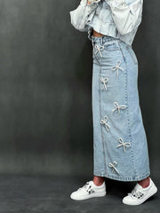 Bow Washed Denim Skirt