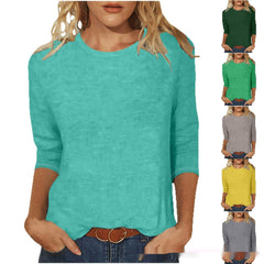 Round Neck 34 Sleeves Casual Top For Women