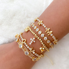 Heart Cross Zircon Bead Bracelet