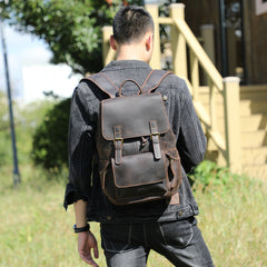 Crazy Horse Leather Backpack Men's Handmade Classic