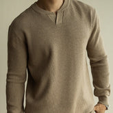 Men's Winter And Autumn Casual V-neck Long Sleeve Sweater Henley Shirt Top