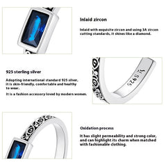 Fashion Sterling Silver Retro Pattern Square Zirconium Open Ring