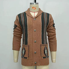 Vintage Knitted Sweater Fashion Jacquard Lapel Cardigan