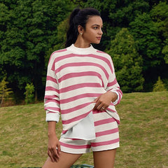 Women's Casual Fashion 2-piece Set Long Sleeve Loose Striped Top