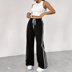 European And American Black Sports Straight Pants Leisure Commute