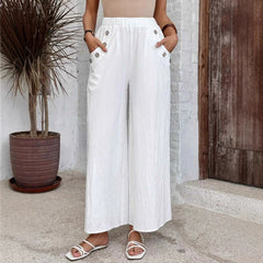 Women's Casual Pants Elastic High Waist Loose Solid Color Wide-leg Pants