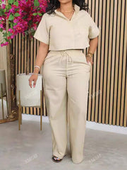 Short Sleeve Shirt Top And Wide-Leg Pants