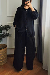 Plus-size Baggy Cotton And Linen High-waisted Suit With Buttons