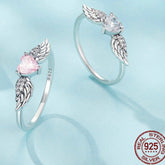 Zircon Simple Sterling Silver S925 Heart Wings Ring