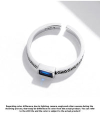 Fashion Sterling Silver Retro Pattern Square Zirconium Open Ring