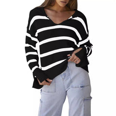 Autumn And Winter Loose Striped Sweater For Women