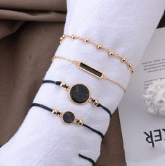 Black Turquoise Pattern Bracelet Handmade Chain Black Square