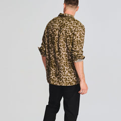 Men's Leopard Print Plus Size Printed Long Sleeve Loose Casual Shirt